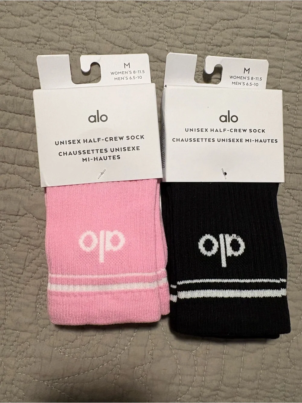 ALO Yoga Unisex Half-Crew Socks in Pink & Black (Pair)